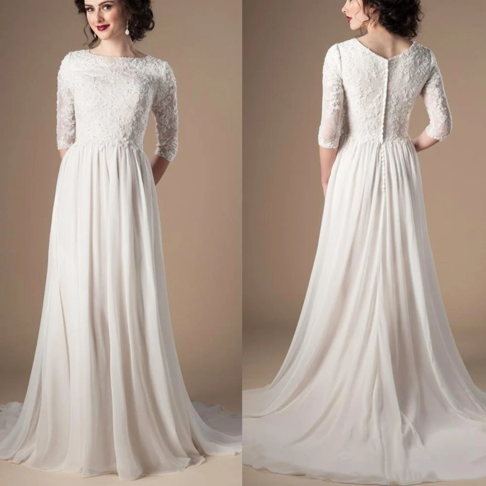 

Simple Mermaid Chiffon Wedding Dress 2024 Puff Sleeves High Neck Vestidos De Novia Elegant Back Cut Out Boho Bridal Gowns