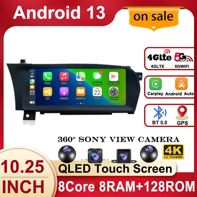 

10.25 Inch Android 13 Screen Car Accessories Carplay Monitors Speacker Radio Multimedia Player For Benz S W221 W216 2005 - 2013