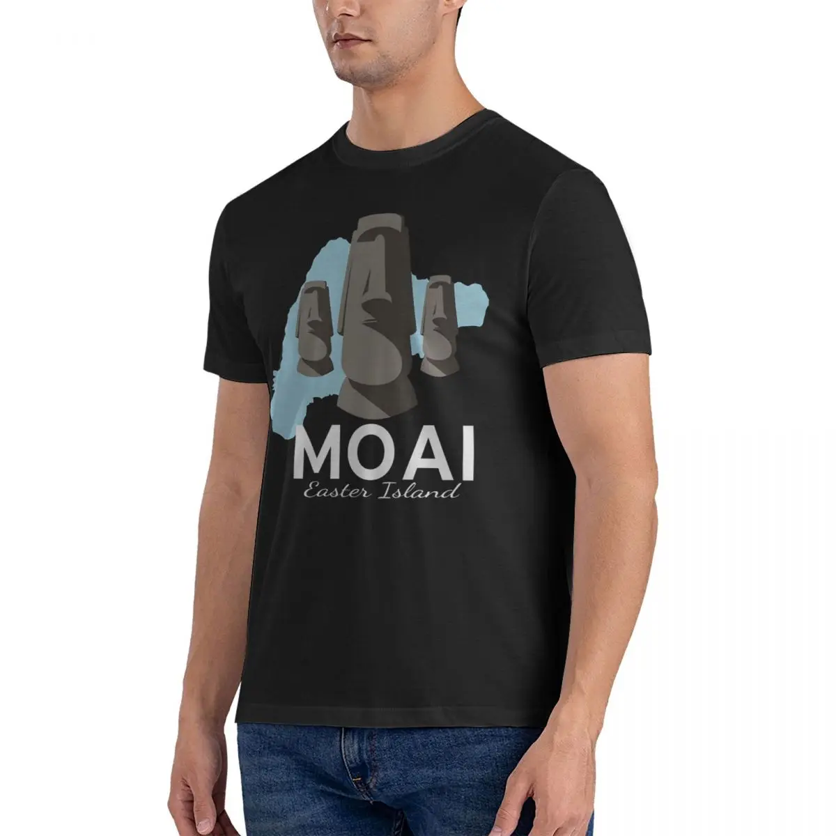 Easter Island Heads Moai Polynesian T-Shirts for Men Easter Stone Statue Vintage Pure Cotton Tees Crew Neck Short T Shirt Tops