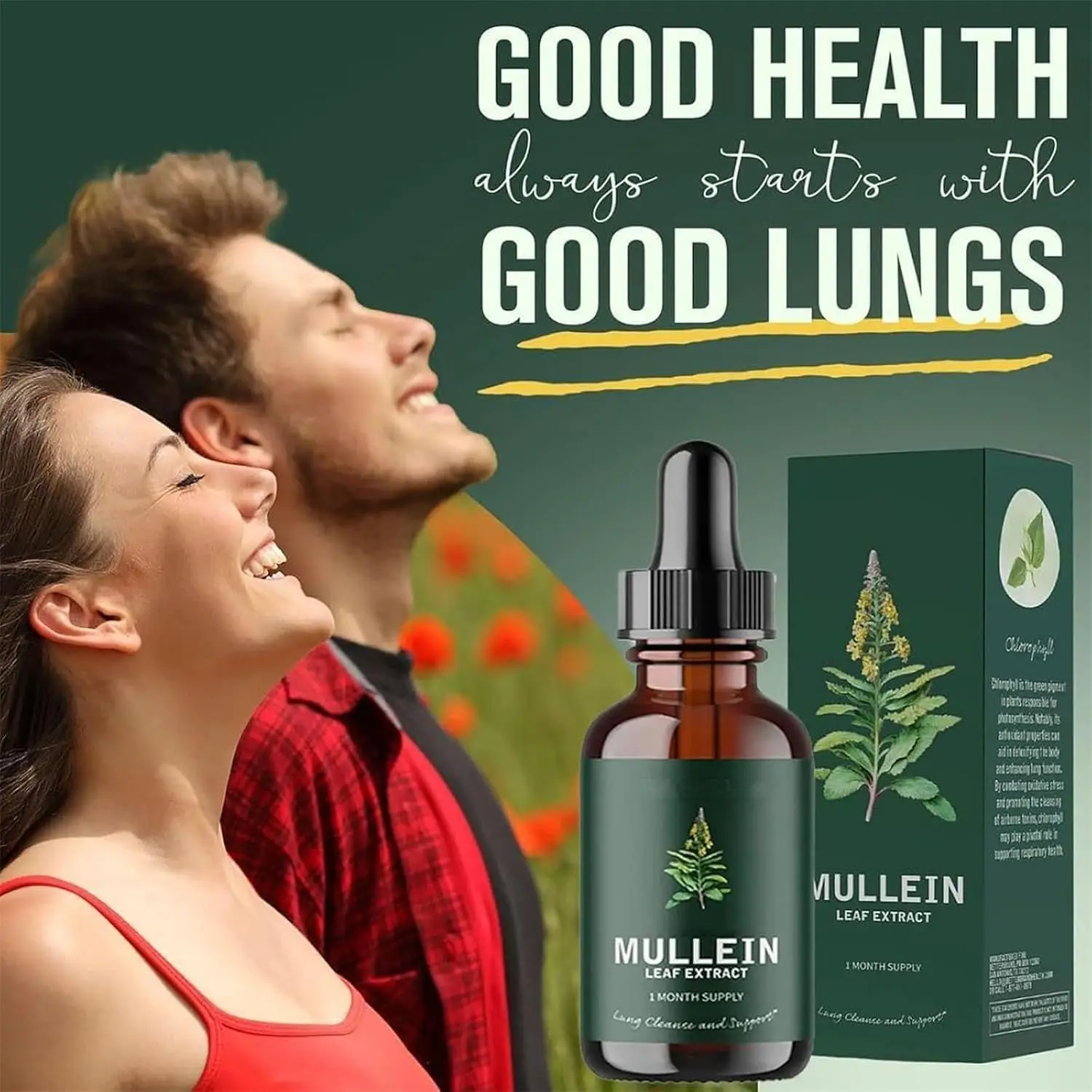 

Organic Mullein Leaf Extract Drops for Lungs, Mullein Leaf Liquid, Free Herbal Supplement | Fast-Absorbing Formula - 60ml