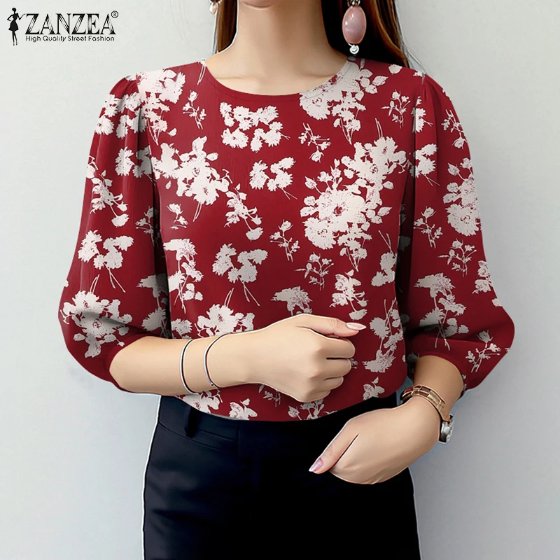Stylish Summer Printed Blouse ZANZEA Women Bohemain 3/4 Sleeve Holiday Shirt Casual O Neck Work Blusas Retro Tunic Tops Femme
