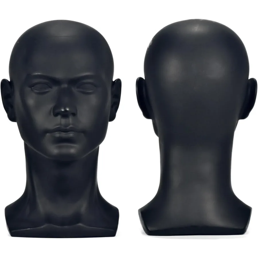 หัวหุ่นชายสีดำด้านสำหรับการจัดแสดงวิกผม หมวก หูฟัง หน้ากาก แว่นกันแดด และเครื่องประดับอย่างมืออาชีพ