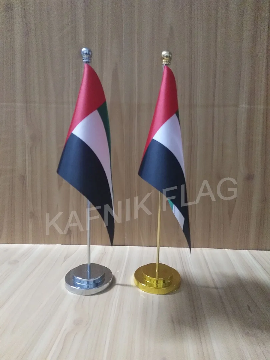 KAFNIK,United Arab Emirates Office table desk flag with gold or silver metal flagpole base 14*21cm country flag