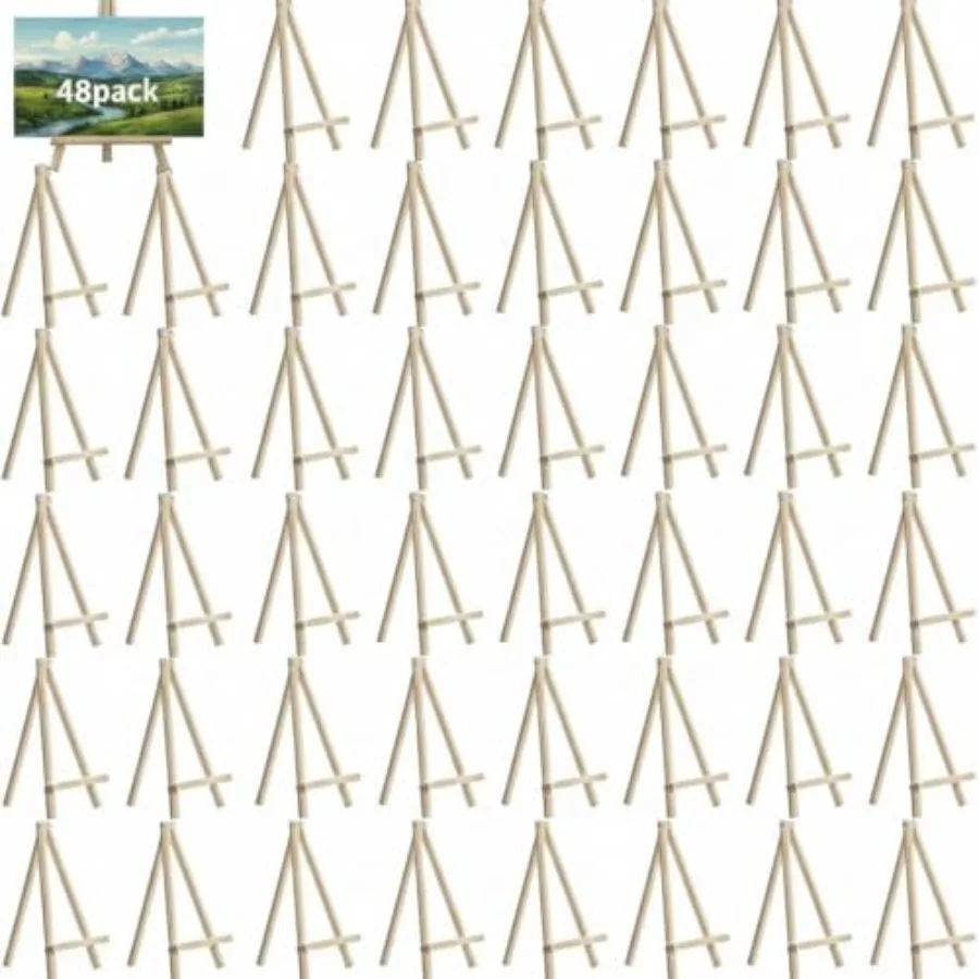 

48 Pack 8 Inch Mini Wood Easel for Painting Easels Canvas for Art Crafts Tripod Display Artist Triangle Easels Tabletop Small E
