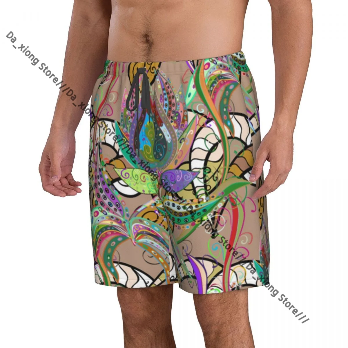 Men Beach Short Quick-drying Swimming Trunk Tropical Flowers Blooming Jungle Swimwear Swimsuit Bathing Shorts
