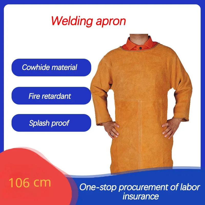 Apron 3 Electric Welding Apron Flame Retardant Protective Clothing Anti-splash Apron - 105cm, Yellow