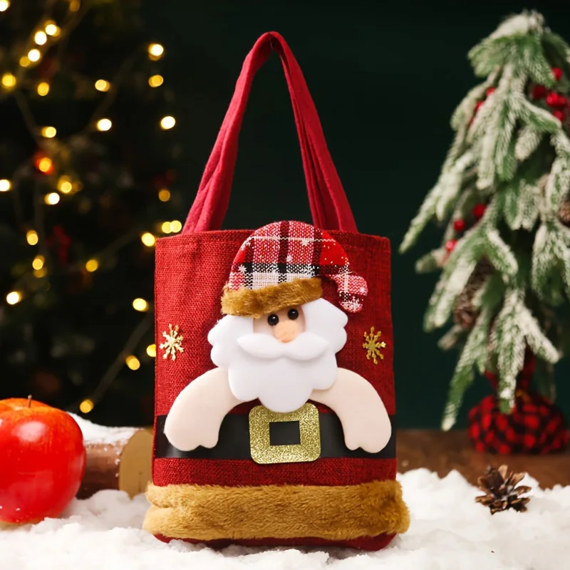 Christmas Gift Bag Linen Cloth 2025 New Year Children's Candy Handbag Christmas Eve Apple Storage Bag Xmas Santa Claus