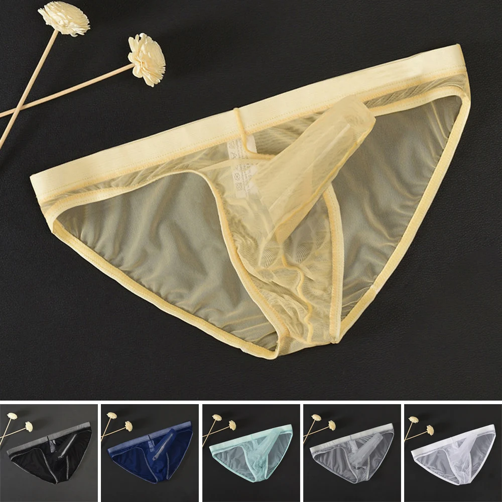 Men\'s Transparent Mesh Underwear Penis Sheath Briefs Male See Through Underpants Summer Thin Cool Cock Pouch Panties Men Sheer