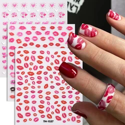 3D Red Lips Nail Art Stickers Valentine's Day Heart Love Self-Adhesive Nail Slider Decal Manicure DIY Decoration Accessories