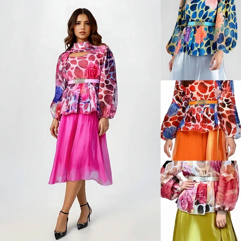 

2 Piece African Clothes for Women Summer Elegant African Long Sleeve Top Skirt Matching Sets Dashiki Africa Clothing Outfits