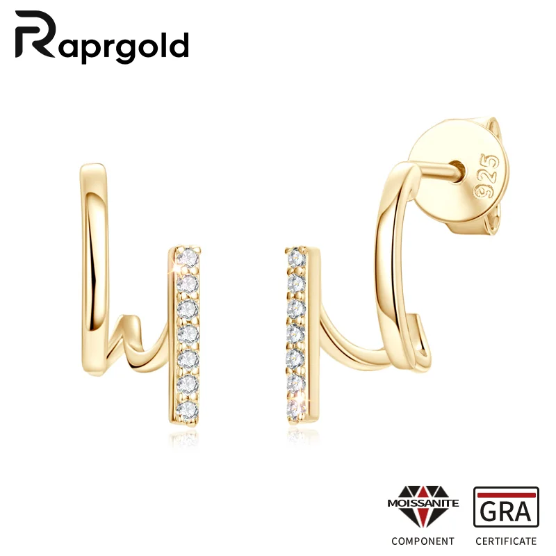 

RAPRGOLD Round Cut Moissanite Stud Earring for Women 925 Sterling Silver Piercing Hook Earrings Fine Jewelry Gifts Pendientes