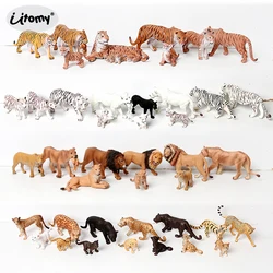 Realistic Zoo Animals Lion,Tiger,Cheetah,Panther Figurines with Cub Plastic Safari Animals Figure  Cake Toppers toy Gift for Kid