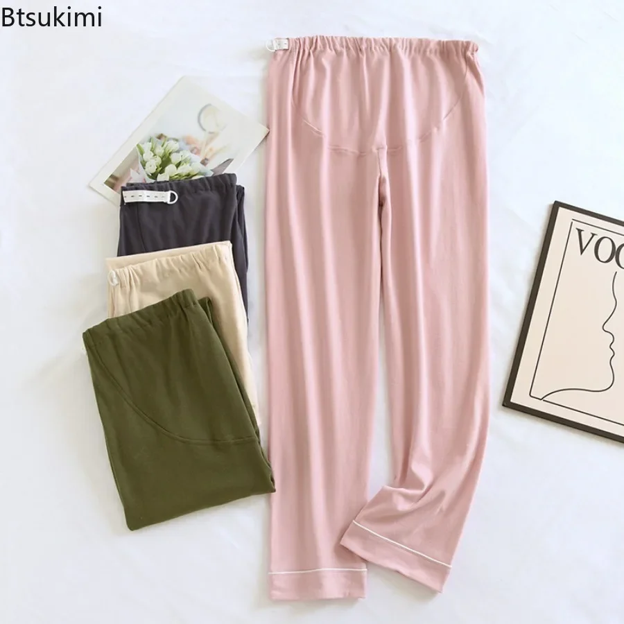 2026 Spring Autumn New 100% Cotton Large Size Maternity Trousers Women's Solid Loose Adjustable Home Lounge Pants Sleep Bottoms