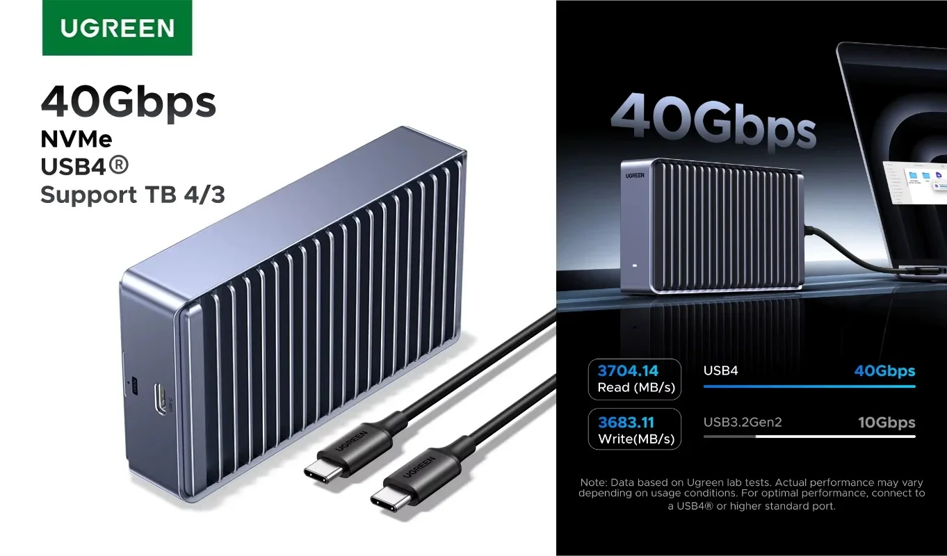 AvaCoreUGREEN 40Gbps M2 SSD Enclosure USB4 NVMe Case Compatible With Thunderbolt M.2 NVMe SSD Enclosure For Mac Mini M4 MacBook