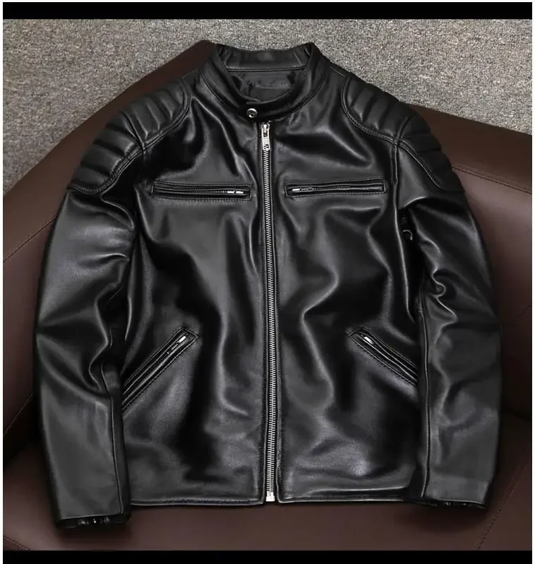 

LNY!Wholesales.Mens real natural cowhide cloth.100%.Cool Motor Rider leather jacket.Plus size slim fit real leather cloth