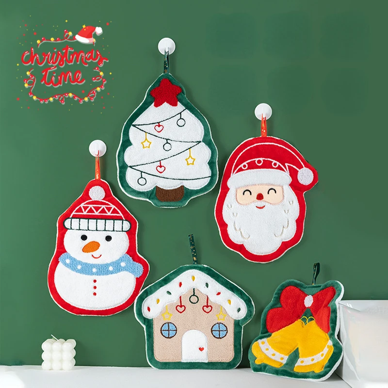 Cozinha banheiro pano de mão absorvente decoração de natal toalha de mão criativa boneco de neve papai noel forma lenço toalhas