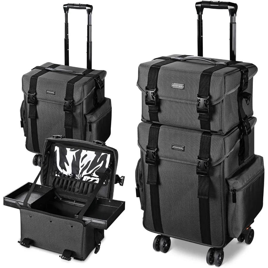 

2in1 Soft Sided Rolling Makeup Train Case Trolley Freelance Makeup Artist Cosmetic Organize Storage Travel Case with Wheels Cla