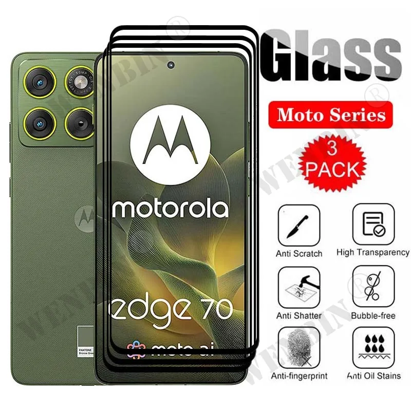3Pcs Tempered Glass For Motorola Edge 70 60 50 40 Fusion Neo Pro Curved Full Cover Screen Protector