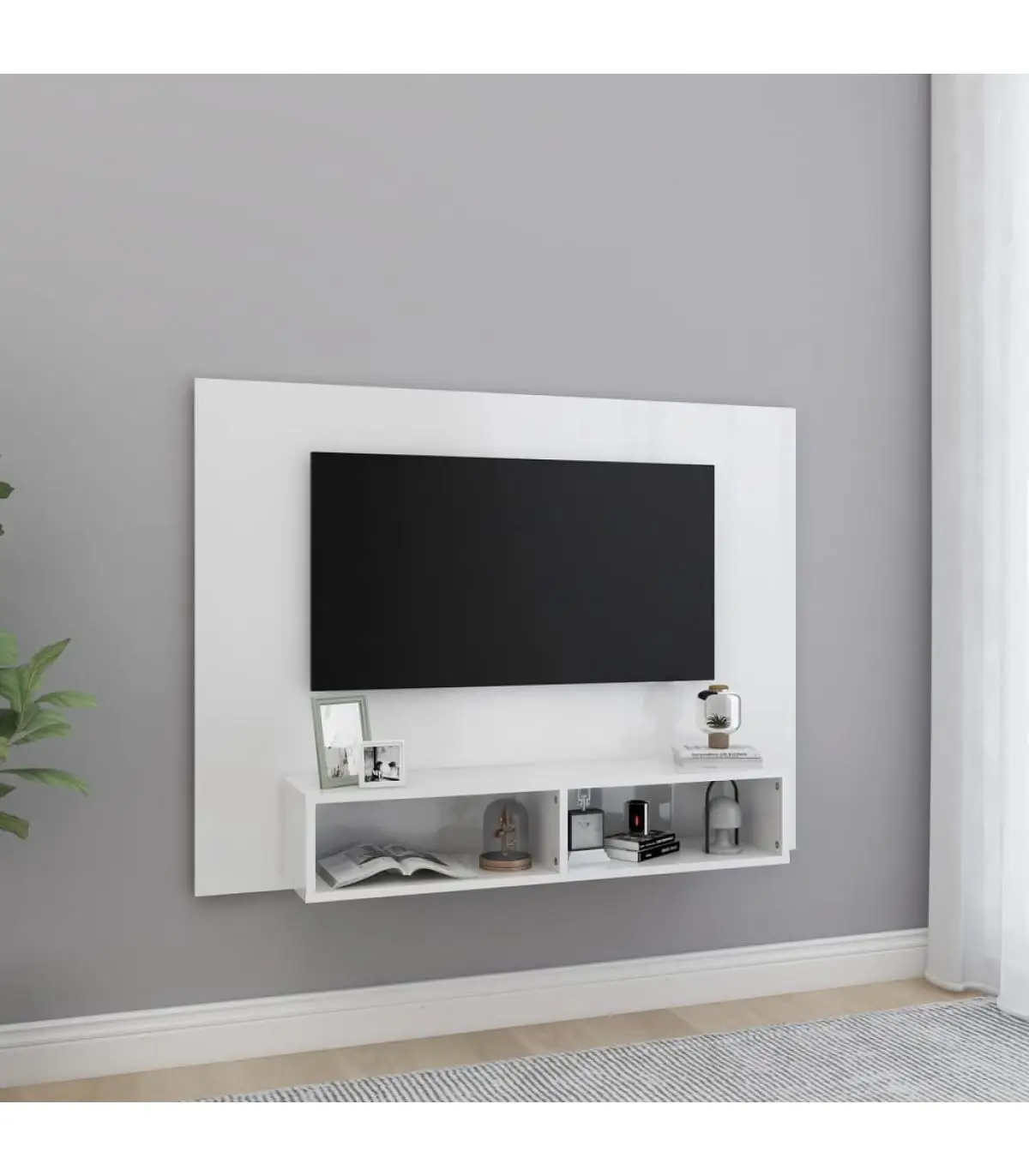 Furniture TV wall cabinet glitter White 120x23,5x90cm