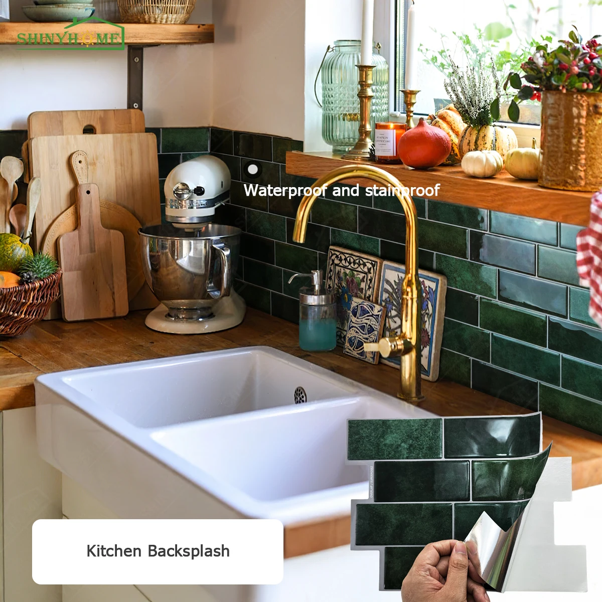 10 Sheets Brick Pattern Tile Self-Adhesive Wall Stickers, Waterproof Heat-resistant, Peel And Stick Panels For Kitchen&Bathroom.