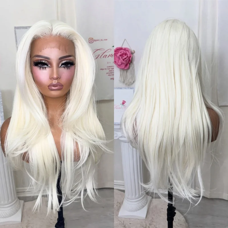 

Free Part White Blonde Highlights Synthetic Lace Front Wig Natural Preplucked Hairline with Baby Hair Original Factory Cheap Wig