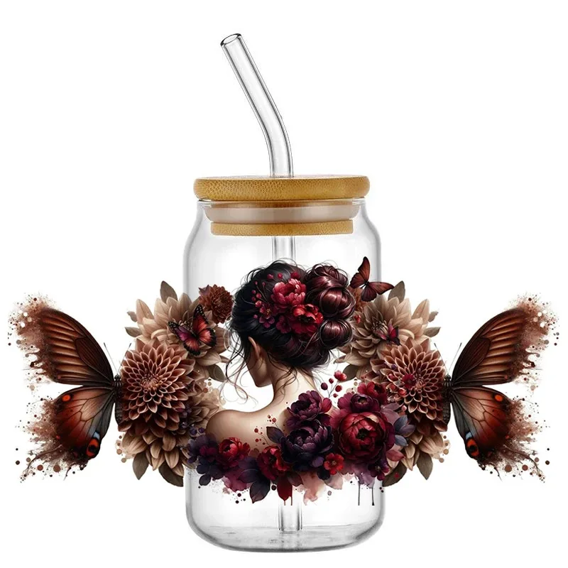 

Waterproof Transfer Sticker DIY Washable UV DTF Transfer Stickers Adhesive Clear Jar Bottle Stationery Woman Butterfly Cup Wraps