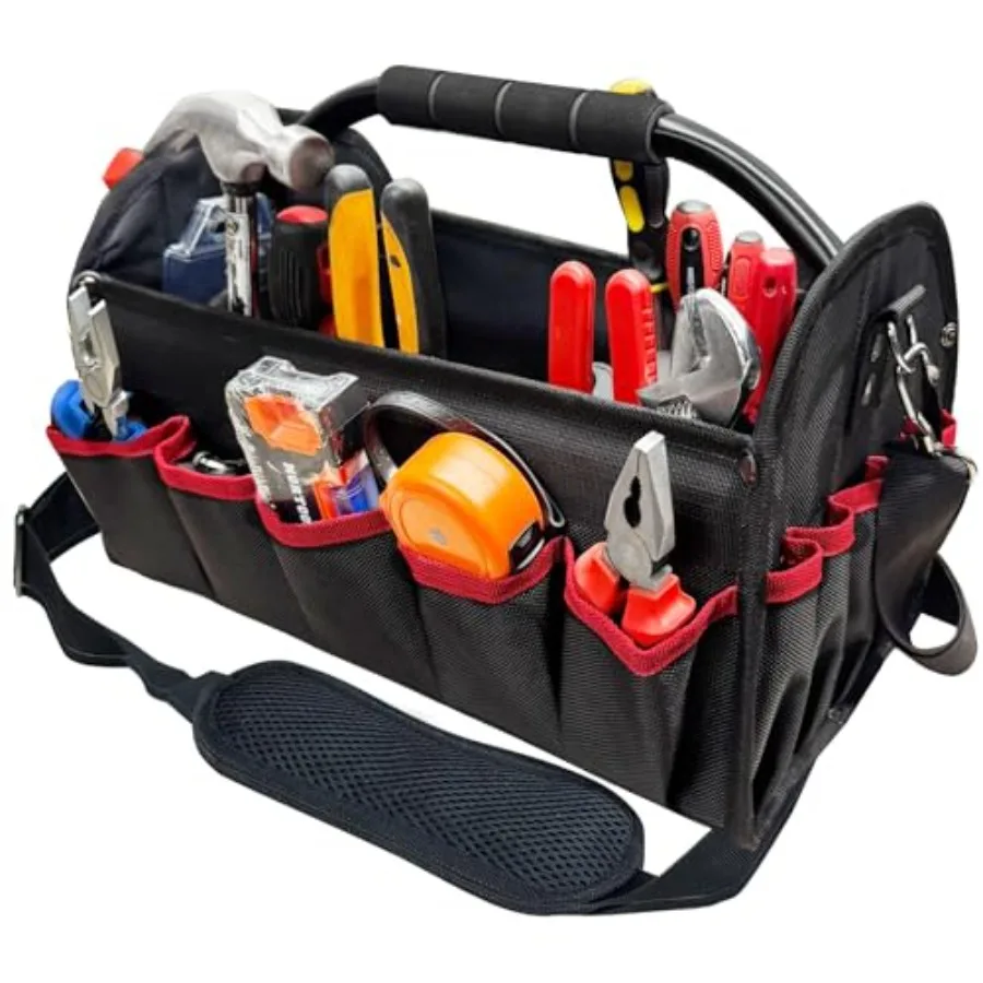 

Сумка для инструментов, складная, с открытым верхом, из материала 1680D, водонепроницаемая и износостойкая, 26 карманов для различных инструментов, с широким отверстием, для электриков.