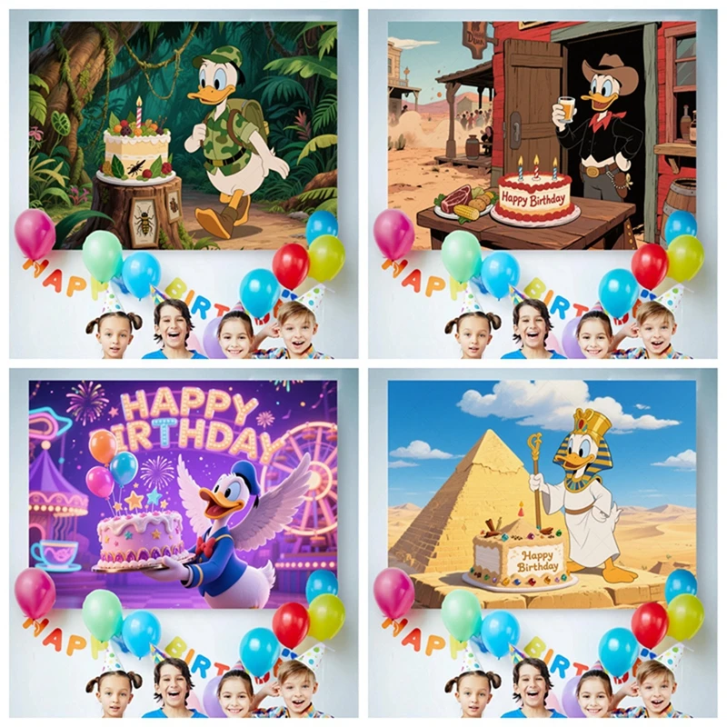 

Disney Donald Duck Classic Birthday Backdrop Sailor Outfit Custom Party Decor Background Kids Photography Baby Shower Banner