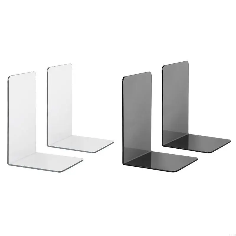 

Y5LB 2 Pcs L-Shaped Transparent Book Ends for Shelves Bookshelf Bookroom