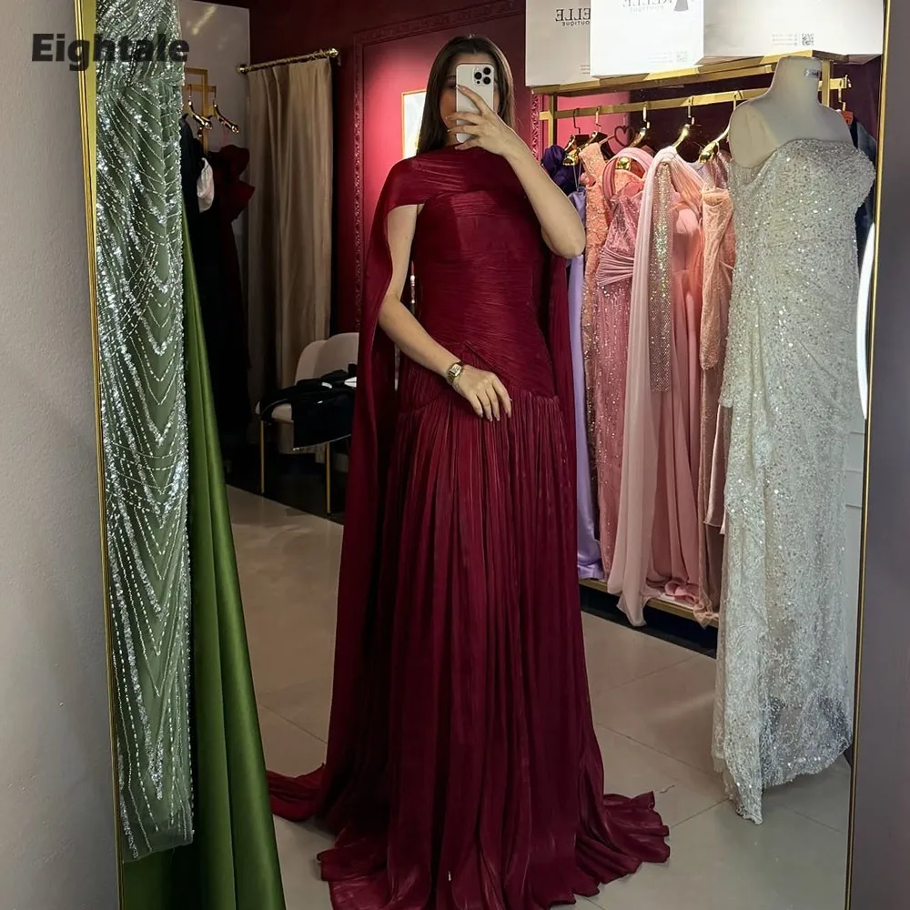 

Eightale арабское вечернее платье с открытыми плечами и складками из крепа на заказ длиной до пола, мусульманское зеленое бордовое платье для выпускного вечера, свадебное платье