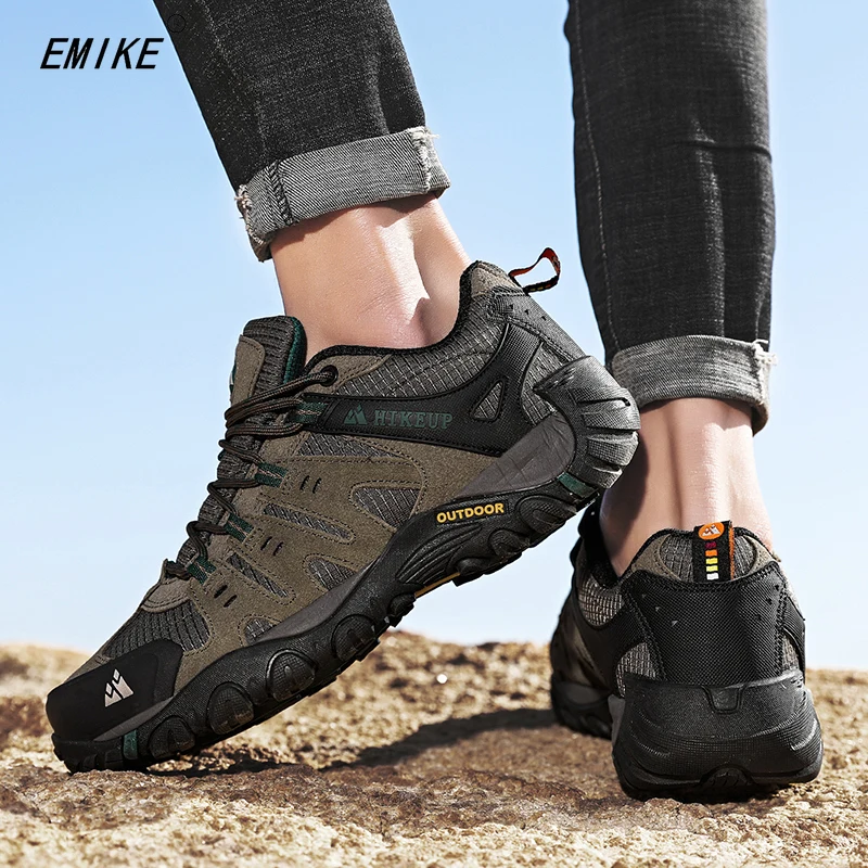 Sneakers Men\'s Hiking Shoes Suede Leather Wear-resistant Outdoor Hunting Shoes Trekking Shoes Walking Mens Tactical Sneakers