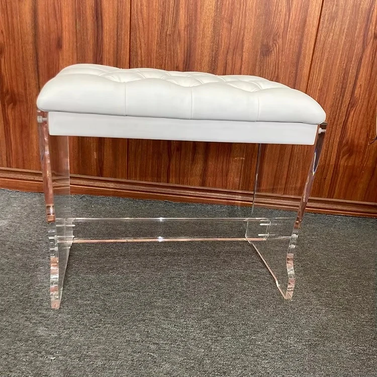 Crystal Acrylic Piano Bench With Leather Seat Cushion