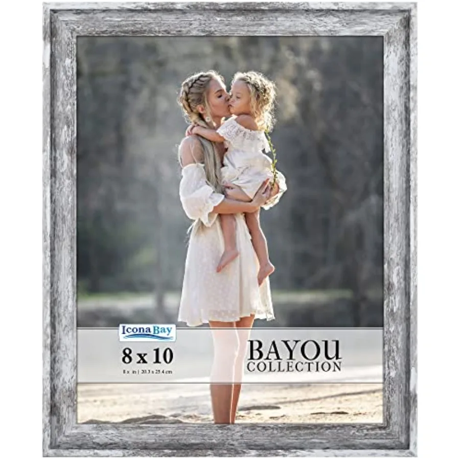 Azure Gray Picture Frame - Cape Cod Style 8 x 10 Photo Frame - Table Top or Wall Mount - Bayou Collection