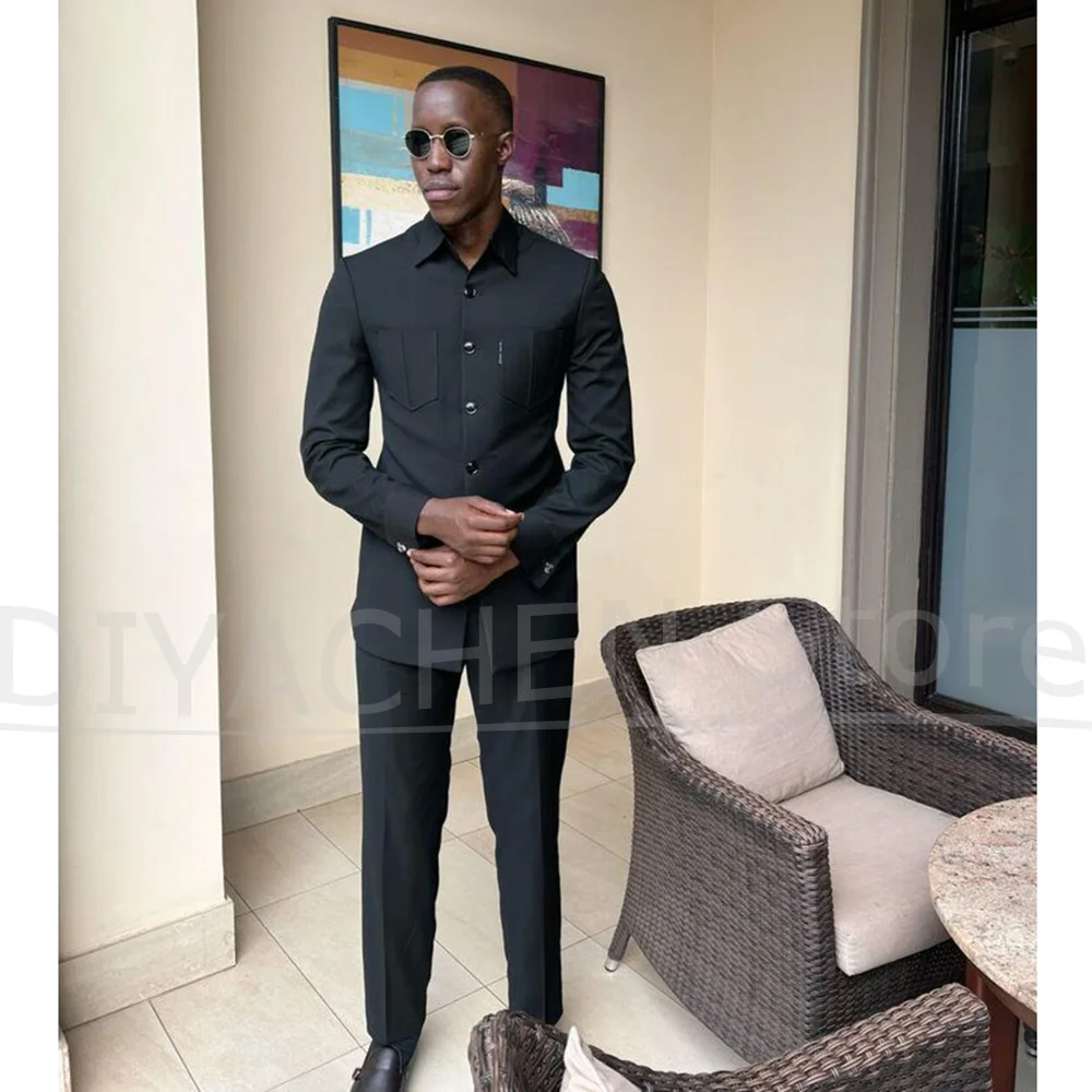 

Fashion Men Suit 2 Piece Set Long Sleeve Single Breasted Business Casual Daily Outfit Chic Wedding Party Formal Male Suit