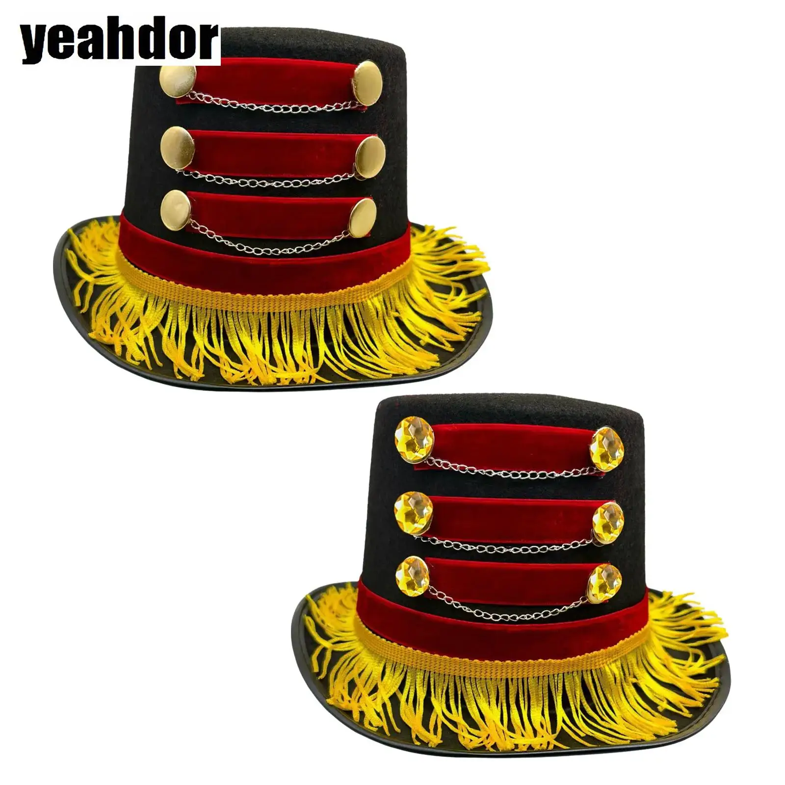 

Ringmaster Top Hat Red Black Circus Coachman Hat Gold Fringe Magician Costume Hat Halloween Carnival Burlesque Performance Decor