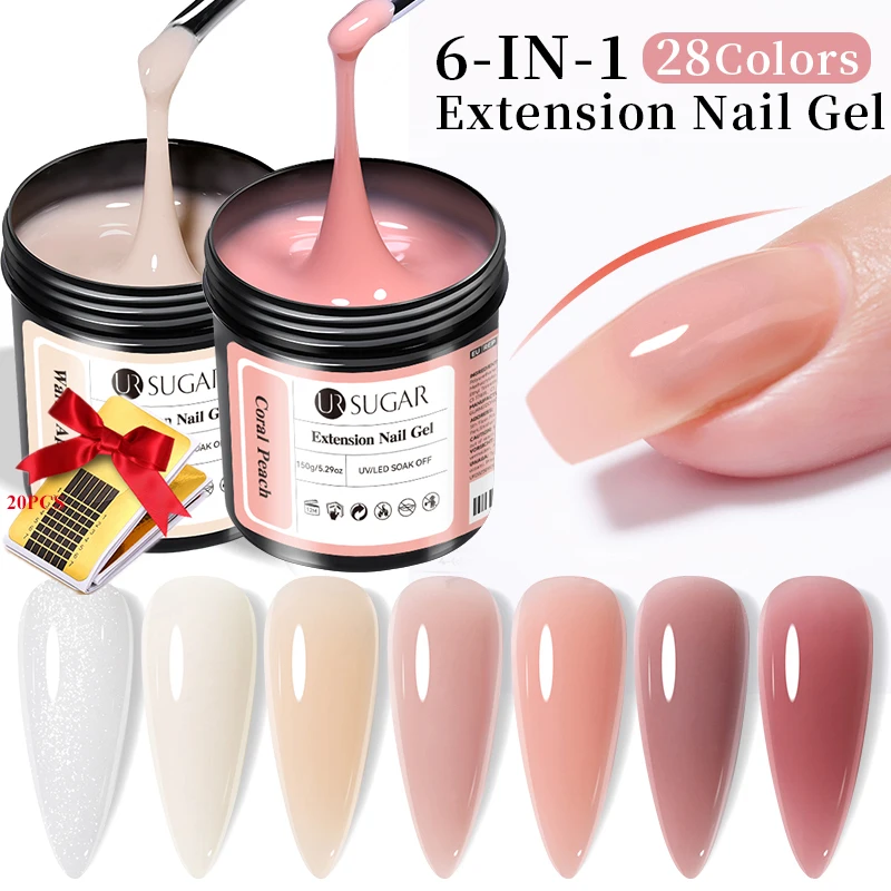 UR SUGAR 2PCS Transparent Nail Extension Gel Set 150g Nude Light Pink Acrylic Semi Permanent Nail Art Building Soak OffUV LEDGel