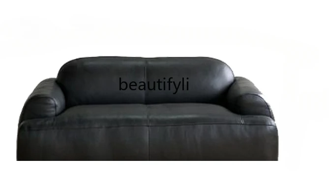 

French Genuine Leather Big Black Bullhead Layer Leather Sofa Middle and Ancient Light Luxury Designer Italian Simple Three-Seat