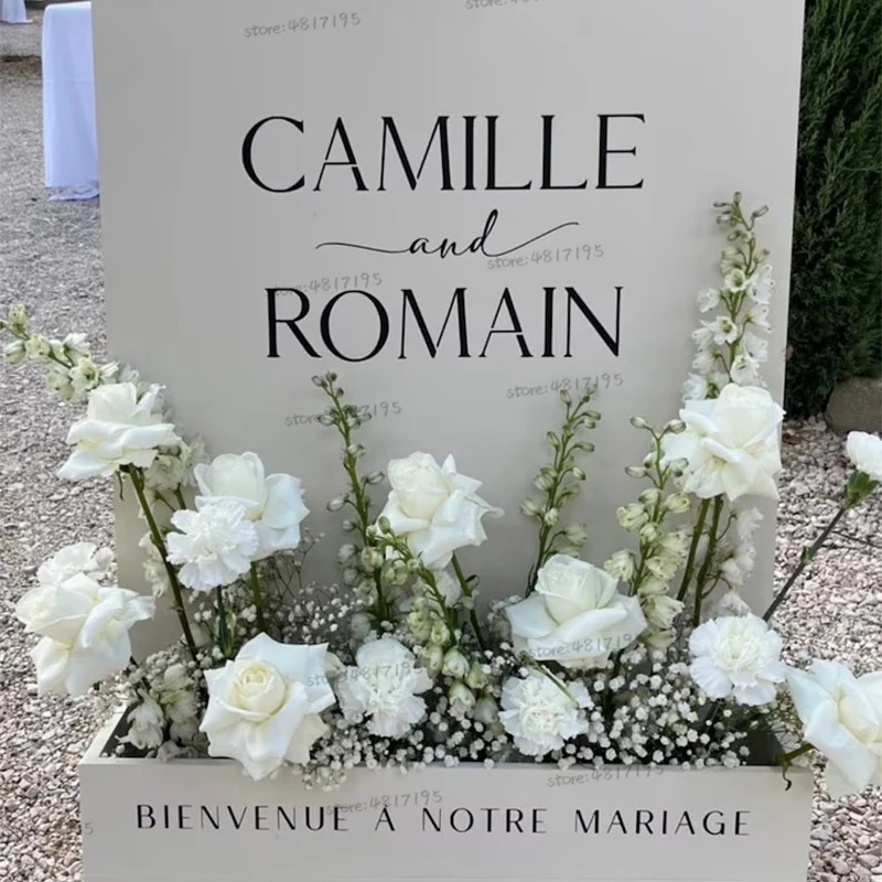 Bienvenue A Notre Mariage znak naklejki powitalny znak ślubny naklejki spersonalizowana nazwa naklejki winylowe niestandardowe naklejki na lusterka imprezowe