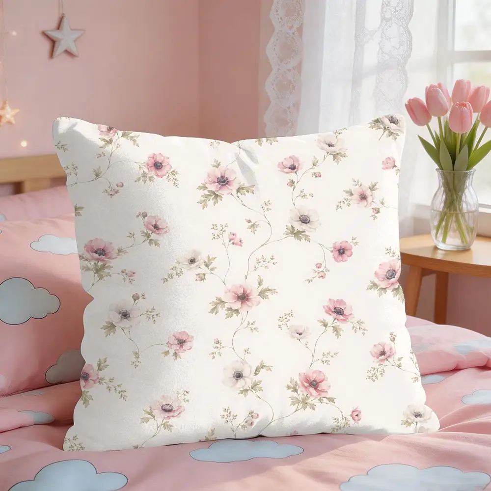 Vintage Wildflowers Girl Ins Cushion Cover Silky Short Plush Invisible Zipper Dustproof Sofa Pillow Case For Home Decor