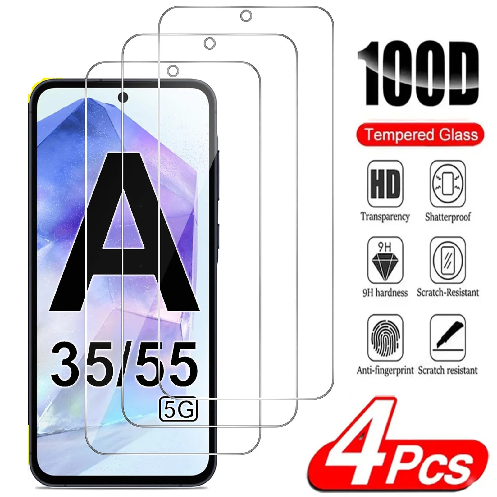 For Samsung Galaxy A35 A55 5G,9H Screen Protector 2/4Pcs HD Tempered Glass