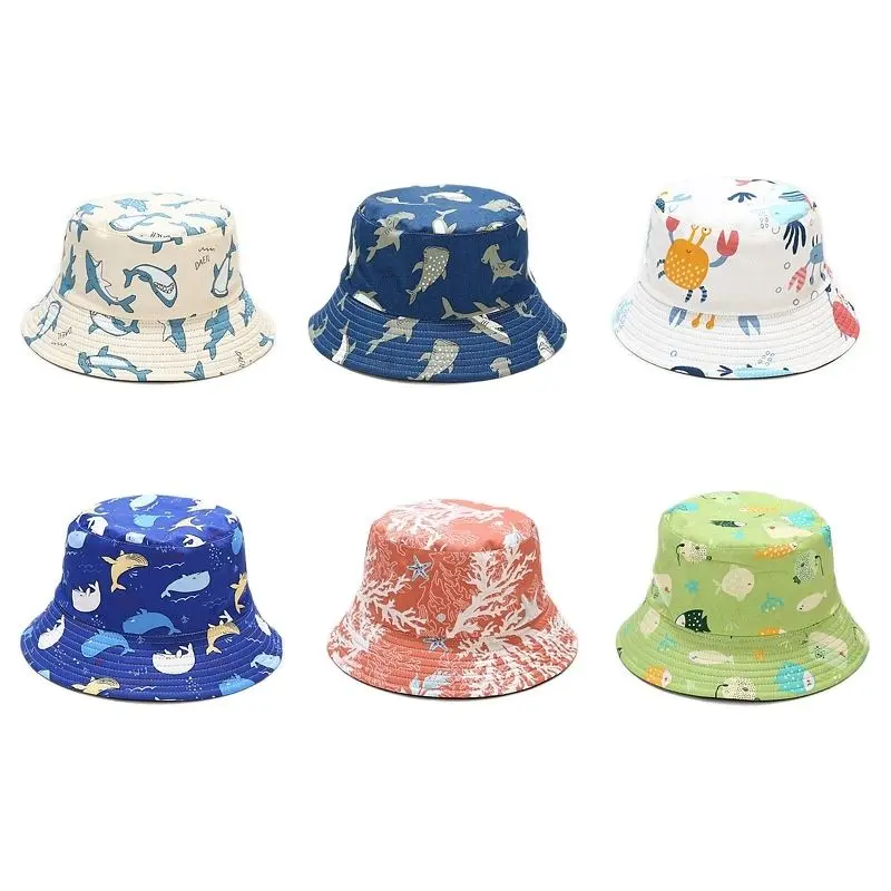 LDSLYJR 2021 Cartoon fish cotton Bucket Hat Fisherman Hat outdoor travel hat Sun Cap Hats for Men and Women 202