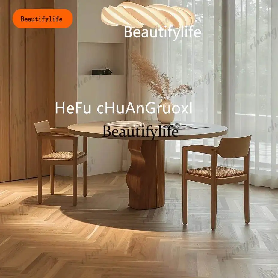 

B567 Medieval retro all-solid wood round dining table designer creative small apartment round table simple art round dining tabl