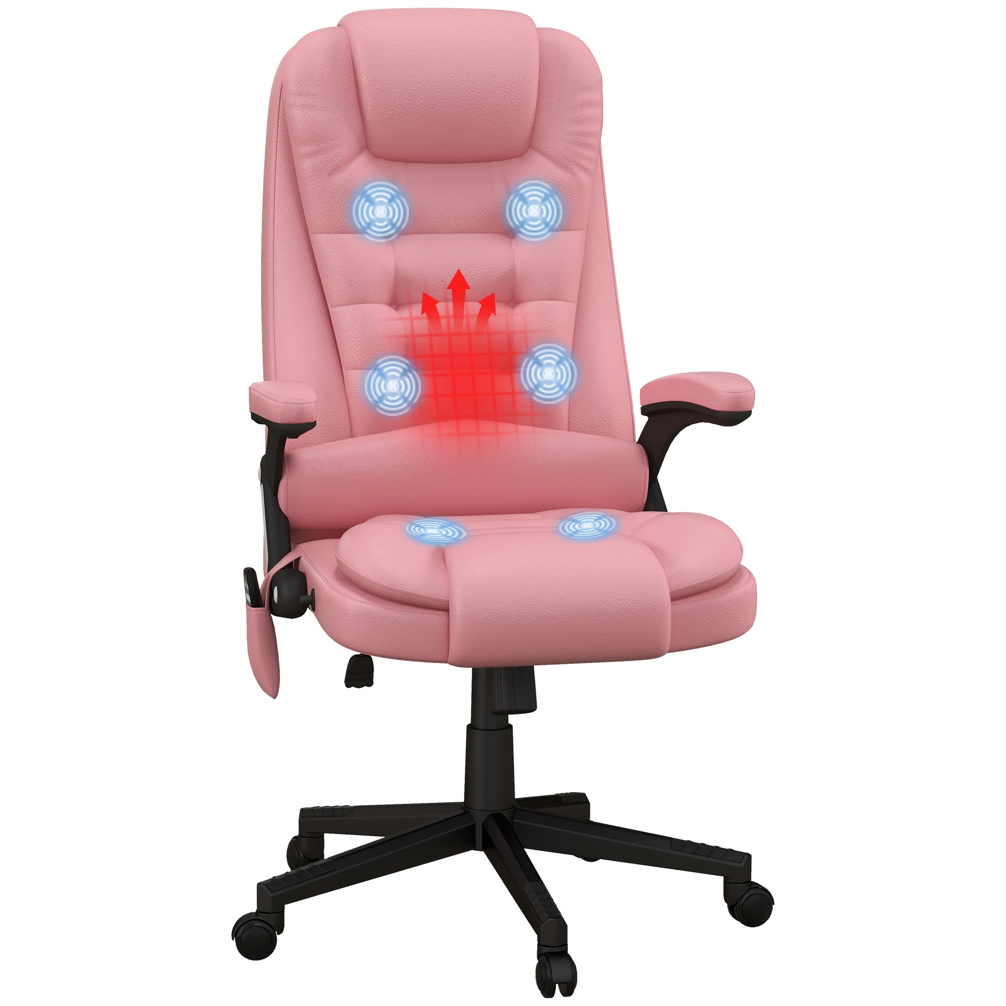 Homcom Massage Office Chair, Heated Reclining Computer Chair with 6 Vibration Points, Armrest and Remote, Pink