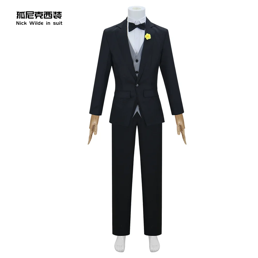 

Костюм для косплея Fox Nick Wilde с рисунком фантазии, пальто, жилет, брюки, галстук, мужская одежда на Хэллоуин, карнавал, вечерние, черный костюм для взрослых