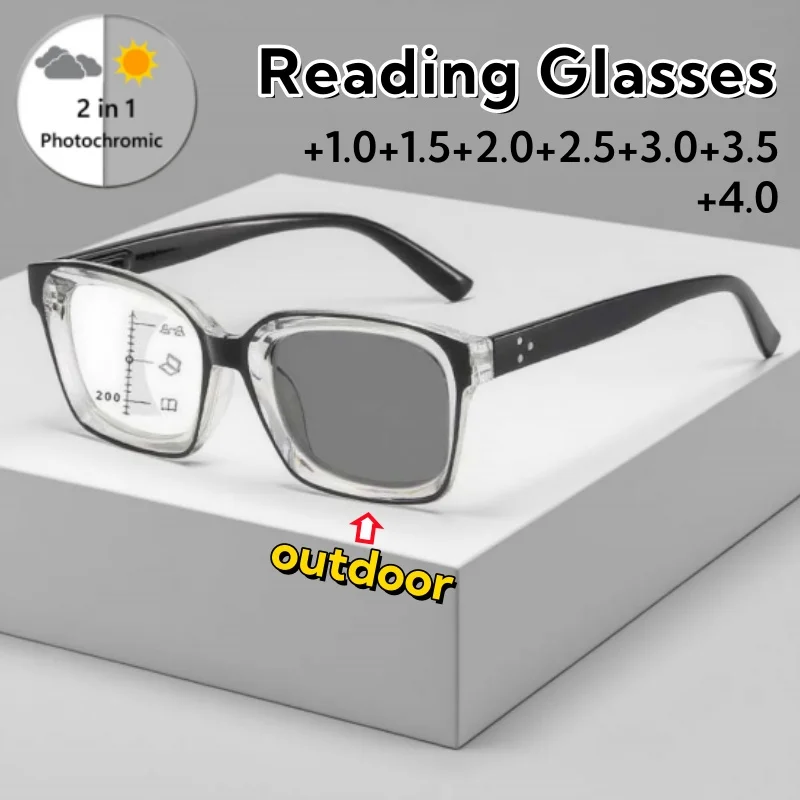 

Leisure Versatile Progressive Multifocal Photochromic Reading Glasses for Women Men Blue Light Blocking Eyeglasses +1.0 To +4.0