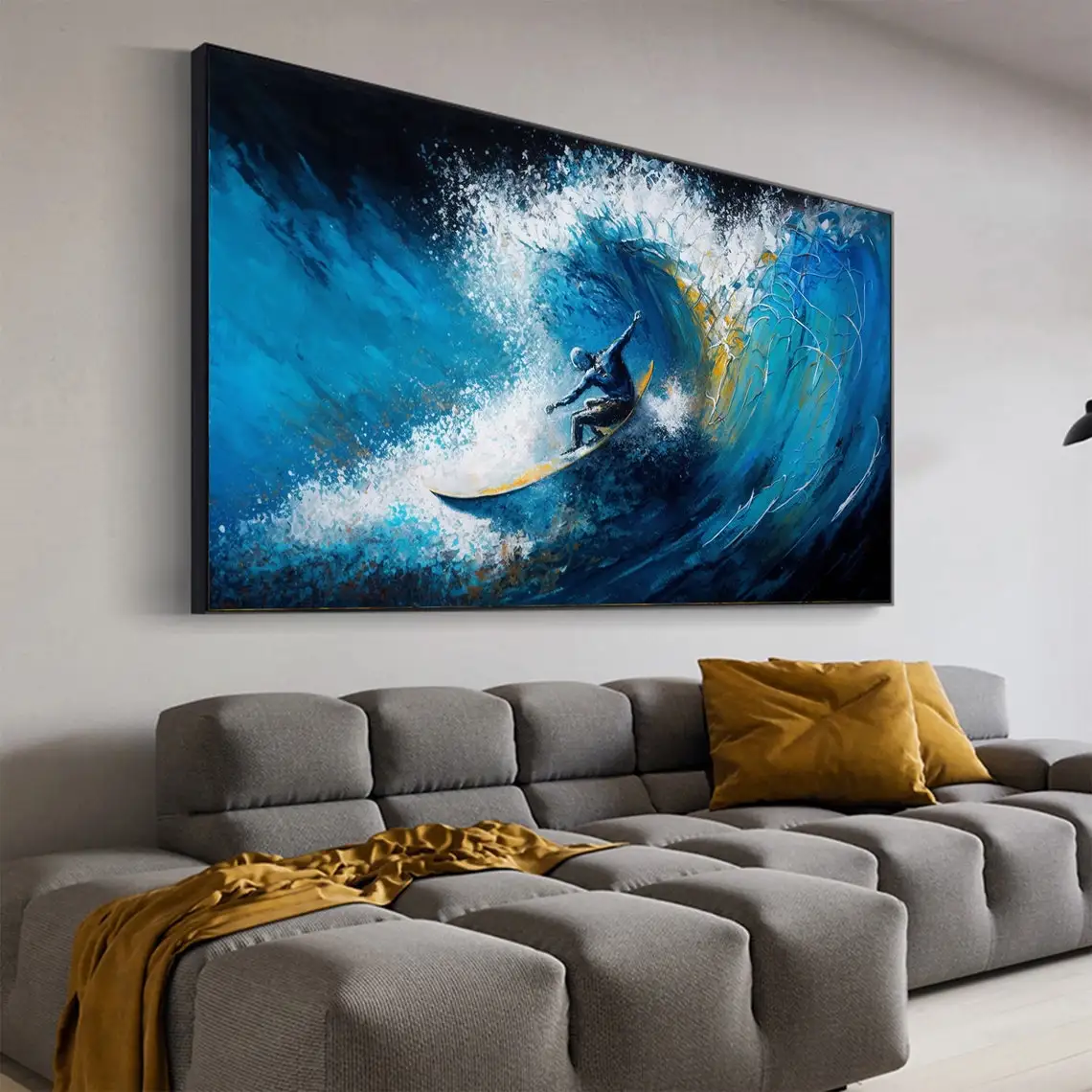 Abstract Man Surfer Oil Painting On Canvas Hand Painted Textured Seascape Painting Canvas Wall Art Custom Painting Wall Decor