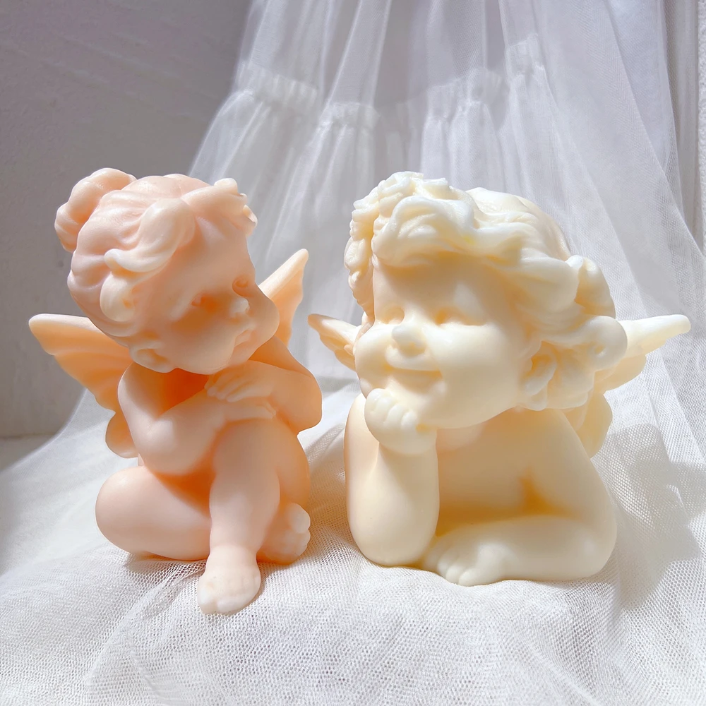 

Cute Girl Angel Candle Mold Cupid Cherub Gift Candle Silicone Molds Cherub Baby Shower Angel Wings Home Decor Wax Mould