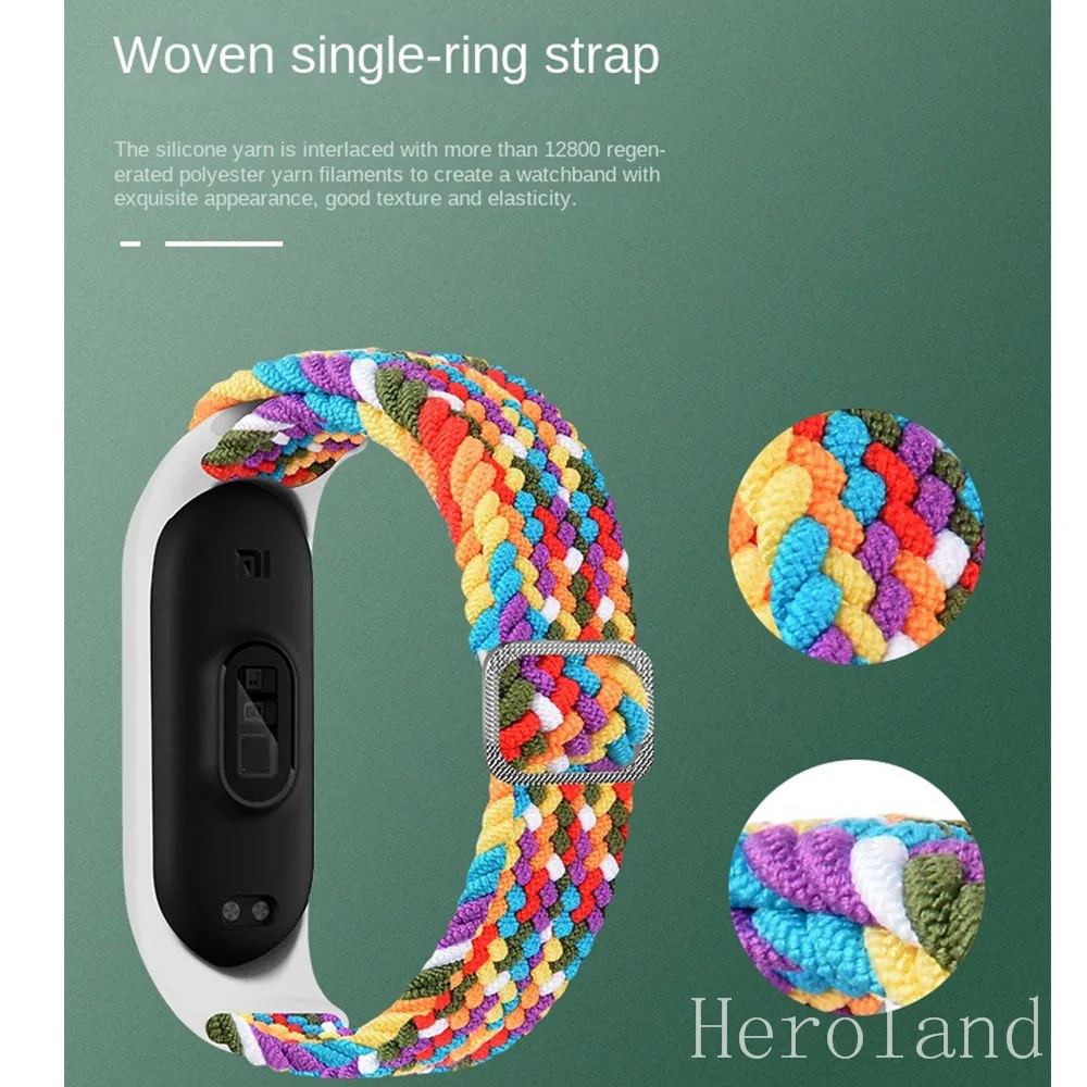 Braided Nylon WatchBand Strap For Xiaomi mi band 7 6 5 Smart Wristband Braided Elastic Weave Bracelet Miband 5 6 7 Watchstrap image 5