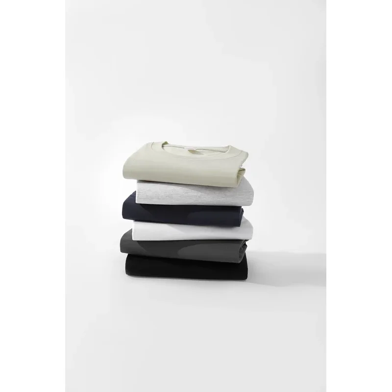 تي شيرت رجالي عصري بأكمام طويلة من القطن الخالص باللون الأسود لخريف جديد مع رقبة دائرية وطبقة أساسية #2