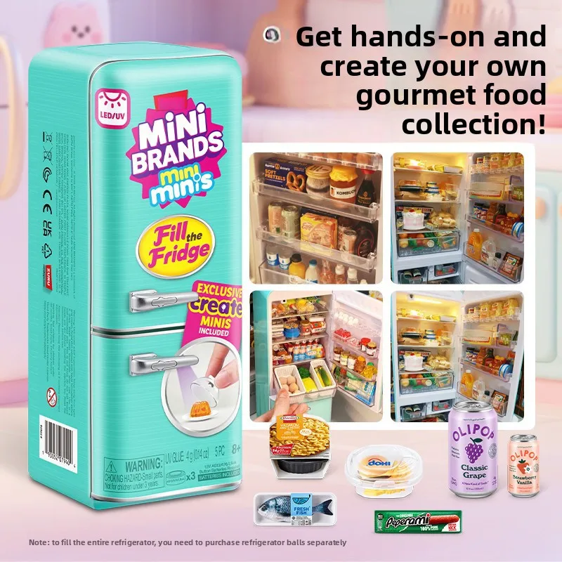 Led Light Up Mini Refrigerator Toy Set House Mini Fridge with Mini Food Micro Kitchen Scene Decoration Pretend Play Mystery Gift